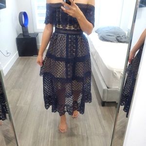 Womens Midnight blue guipere lace dress sz small